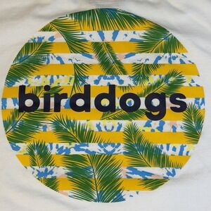 Birddogs Mens T Shirt White Crewneck Yellow Tropical Graphic Cotton Stretch Sz L